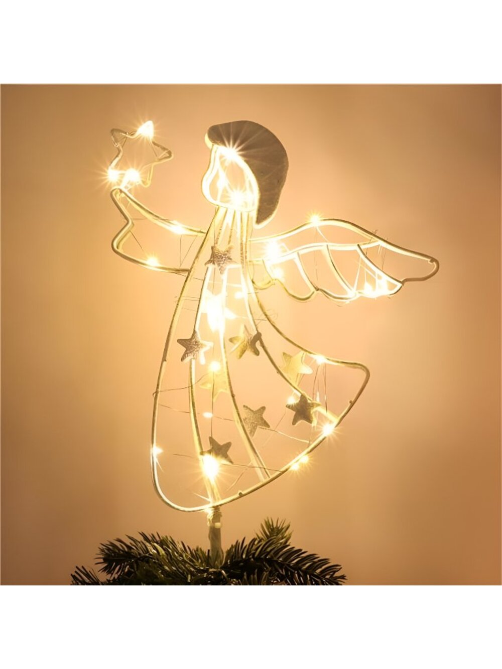 Christmas Tree Topper, Double Layer Lighted White Angel Tree Topper 30 Lights